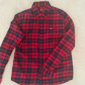 Vineyard Vines Red and Navy Plaid Boys Flannel Shirt